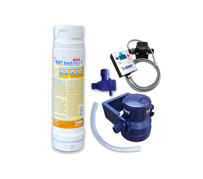 BWT Bestmax Premium Water filtration system for Coffee - Package that comes with BWT flush valve, BWT besthead and BWT aquameter