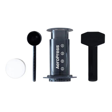 Aeropress set to prepare espresso coffee on the go