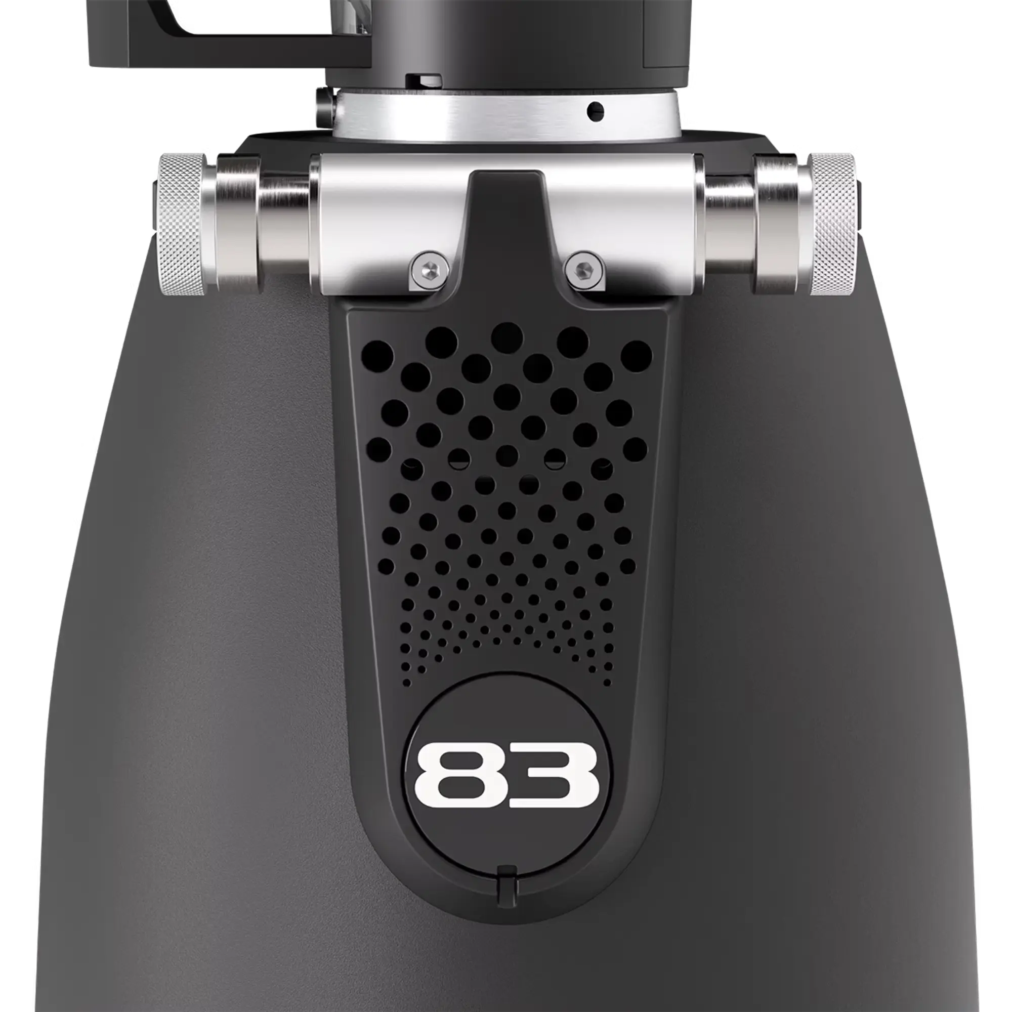 Close-up of a black Macap Supra 83 grinder