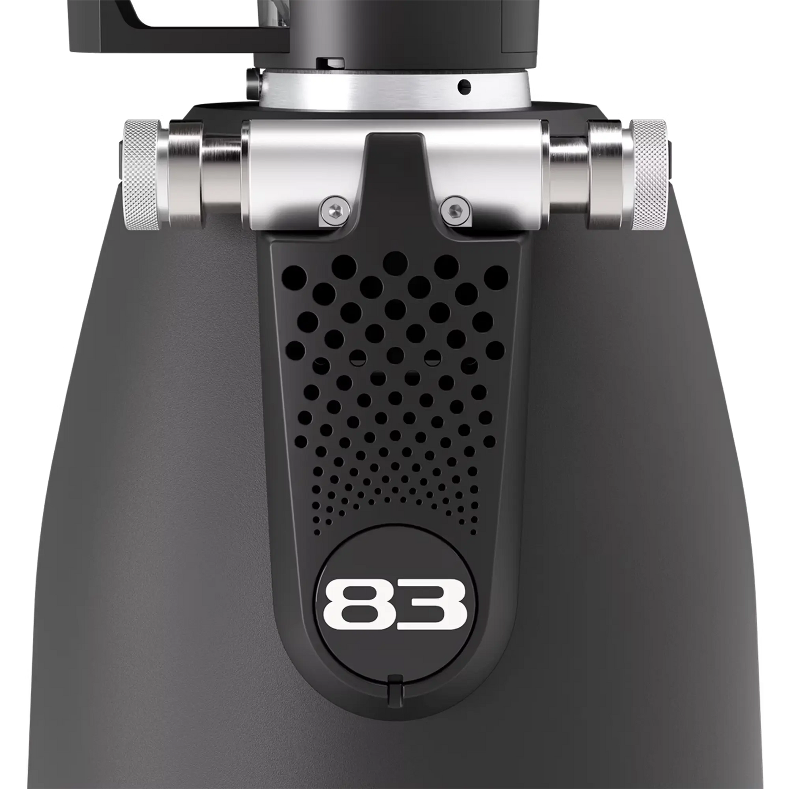 Close-up of a black Macap Supra 83 grinder