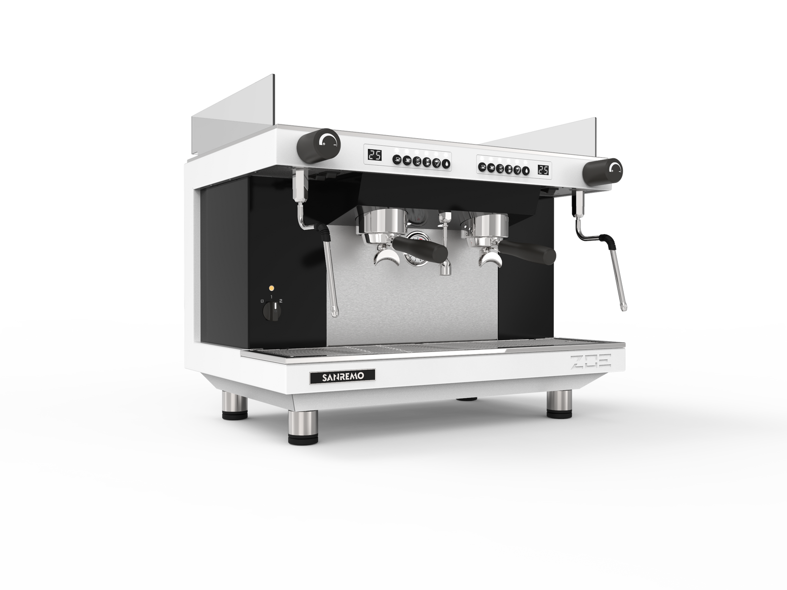 Sanremo ZOE Competition Tall Espresso Machine 2GR White/Black Front 3-4 for professional café use