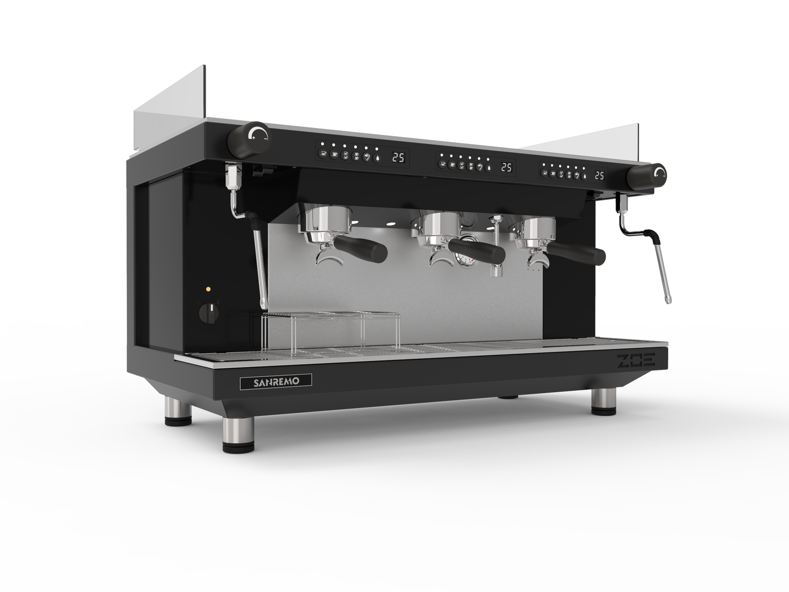 Sanremo ZOE Competition Tall Espresso Machine 3GR Black for professional café use front 3-4